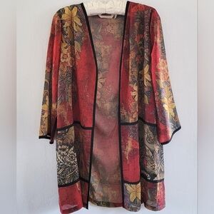 L Forest Fairy Soft Surroundings Boho Floral Hippie Gypsy Sheer Long Cardigan